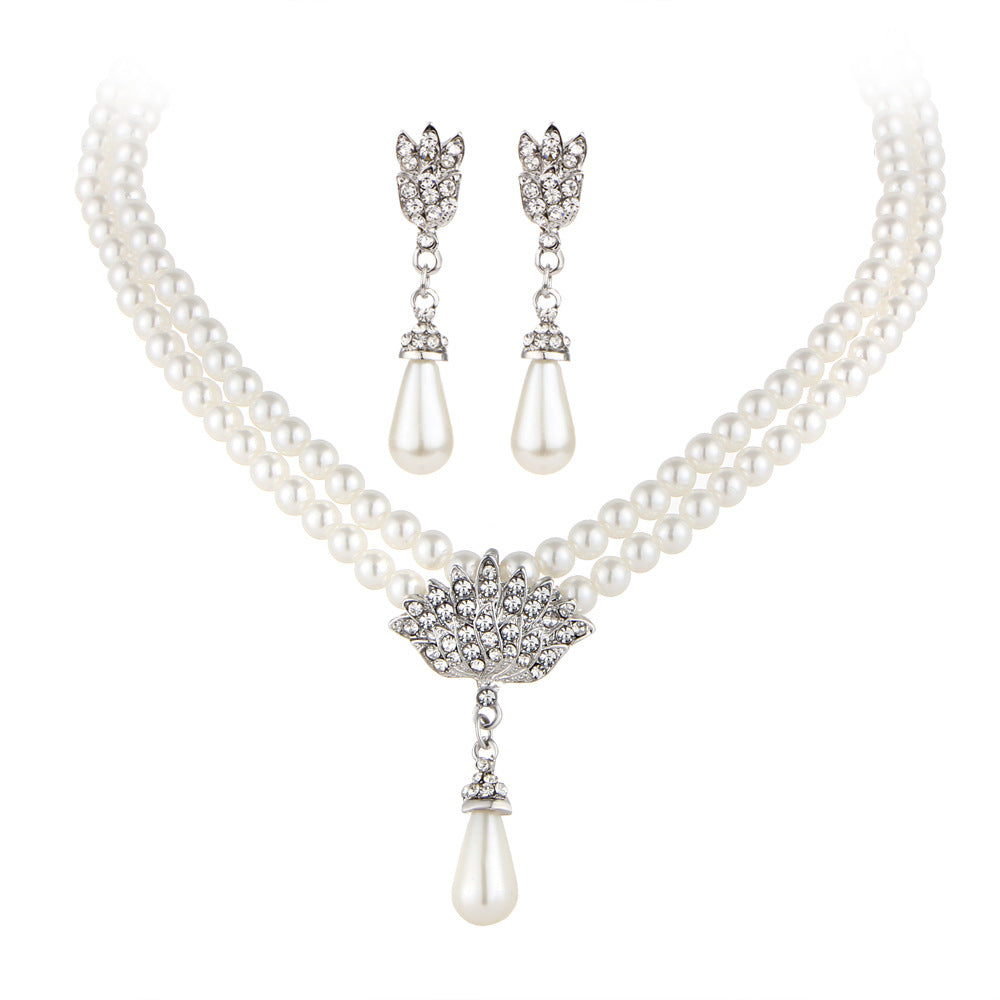 Pearl Crystal Short Clavicle Neck Necklace Set