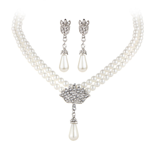 Pearl Crystal Short Clavicle Neck Necklace Set